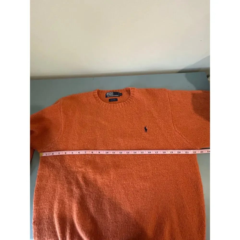 Polo Ralph Lauren 100% wool sweater orange mens S crew neck classic preppy